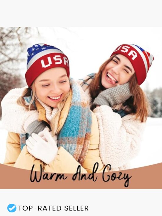 Flag Beanie Hat Winter Warm Knitted Ski Cap Stretchy Unisex Fashion Beanies main image 4